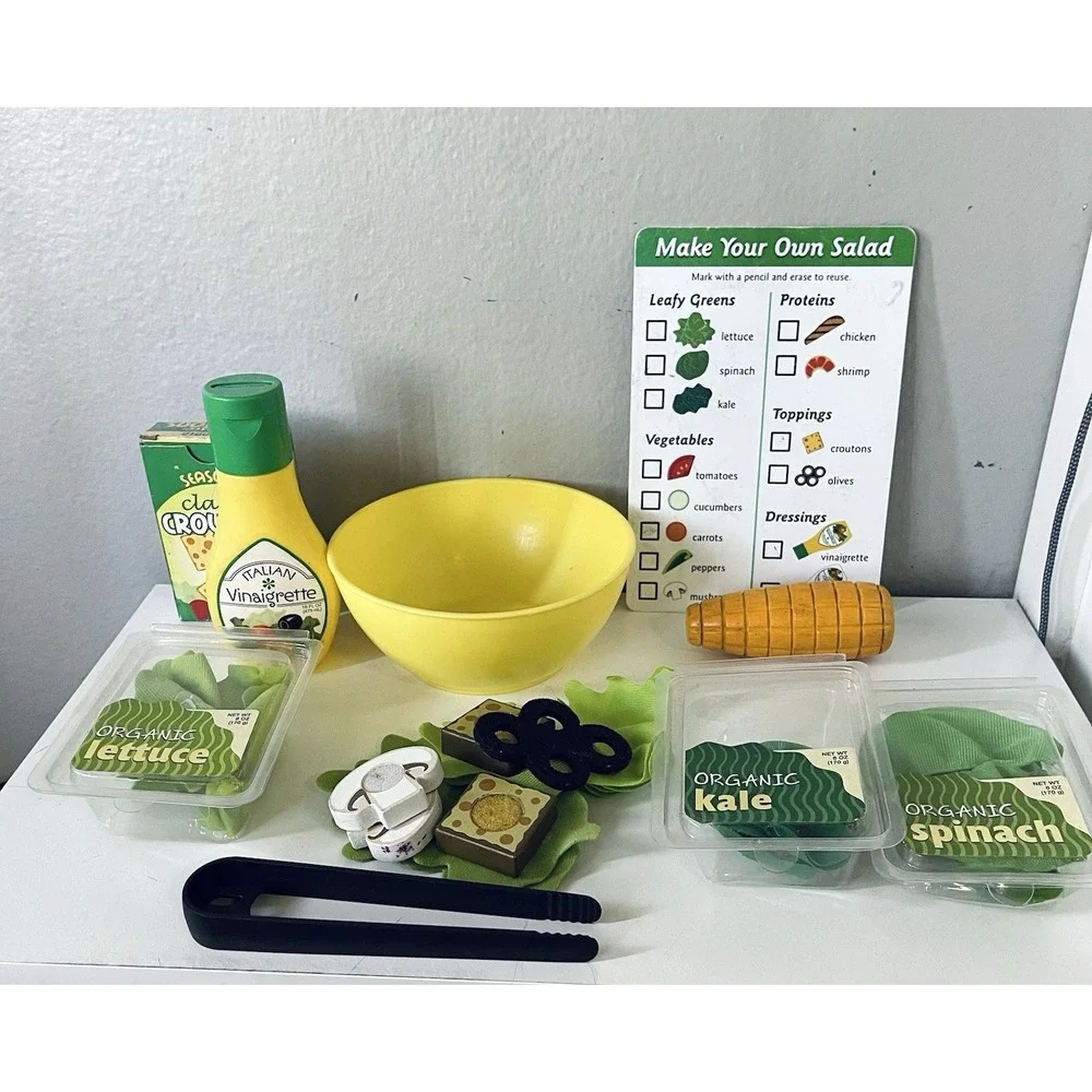 Melissa & Doug‎ Salad Bowl Lettuce Kale Dressing Pepper Olives Croutons Lot